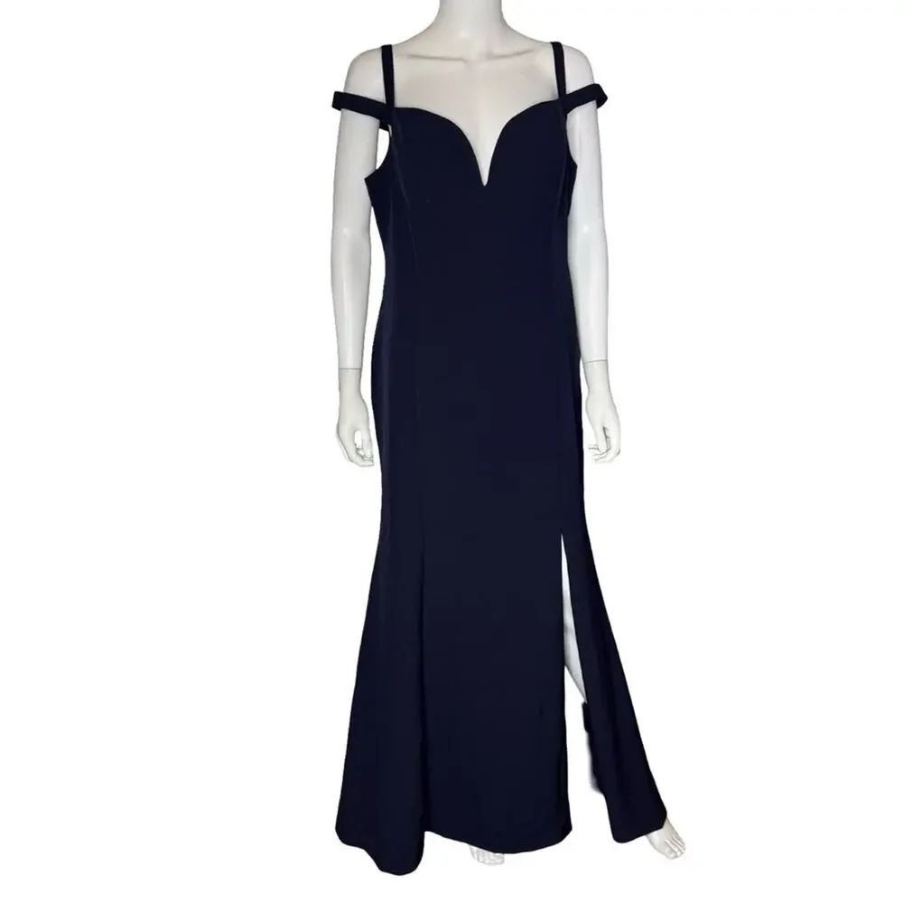 Donna Karan Women's Sweetheart-Neck Cold-Shoulder Gown Navy Sz 14